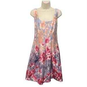 Nine West Floral Dress Women's Size 8 Sleeveless Pink Purple Blue Flowers